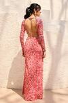 Shop_DiyaRajvvir_Pink Crepe Embroidery Round Neck Printed Asymmetric Crop Top Skirt Set _at_Aza_Fashions