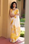 Buy_Five Point Five_Yellow Linen Floral Print Saree With Running Blouse _at_Aza_Fashions