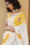Five Point Five_Yellow Linen Floral Print Saree With Running Blouse _Online_at_Aza_Fashions