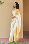 Buy_Five Point Five_Yellow Linen Floral Print Saree With Running Blouse _Online_at_Aza_Fashions