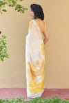 Shop_Five Point Five_Yellow Linen Floral Print Saree With Running Blouse _at_Aza_Fashions