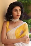 Shop_Five Point Five_Yellow Linen Floral Print Saree With Running Blouse _Online_at_Aza_Fashions