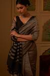 FIVE POINT FIVE_Silver Tissue Tassels Weaving Crush Saree _Online_at_Aza_Fashions