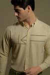 HeSpoke_Cream Cotton, Lycra Embroidery Geometric Casual Shirt _Online_at_Aza_Fashions