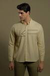 Buy_HeSpoke_Cream Cotton, Lycra Embroidery Geometric Casual Shirt _Online_at_Aza_Fashions