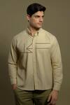 Buy_HeSpoke_Cream Cotton, Lycra Embroidery Geometric Casual Shirt _at_Aza_Fashions