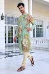 Kalista_Green Ilyaz Floral Printed Kurta Set _at_Aza_Fashions