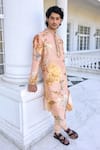 Kalista_Faiza Floral Printed Peach Kurta Set _at_Aza_Fashions
