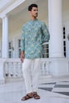 Shop_Kalista_Yasir Printed Aqua Kurta Set With Ivory Pants _Online_at_Aza_Fashions