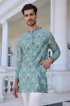 Kalista_Yasir Printed Aqua Kurta Set With Ivory Pants _at_Aza_Fashions