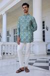 Buy_Kalista_Yasir Printed Aqua Kurta Set With Ivory Pants _at_Aza_Fashions