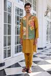 Buy_Kalista_Mahir Floral Embroidered Mustard Kurta Set _at_Aza_Fashions