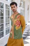 Kalista_Mahir Floral Embroidered Mustard Kurta Set _at_Aza_Fashions
