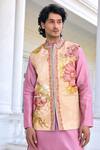 Kalista_Beige Mahir Floral Embroidered Nehru Jacket Set _Online_at_Aza_Fashions