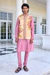 Kalista_Beige Mahir Floral Embroidered Nehru Jacket Set _at_Aza_Fashions