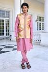 Buy_Kalista_Beige Mahir Floral Embroidered Nehru Jacket Set _at_Aza_Fashions