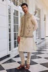 Kalista_Ivory Nazeer Embroidered Nehru Jacket Set _Online_at_Aza_Fashions