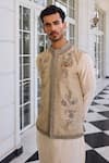 Kalista_Ivory Nazeer Embroidered Nehru Jacket Set _at_Aza_Fashions