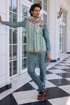 Shop_Kalista_Arav Aqua Kurta Bundi Set _Online_at_Aza_Fashions