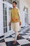 Kalista_Ivory Tahir Embroidered Nehru Jacket Set _Online_at_Aza_Fashions