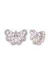 Prata_White Crystals Fleuris Half Embellished Studs _Online_at_Aza_Fashions