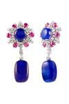 Shop_Prata_Blue Stones, Crystals Vittoria Tumbler Drop Earrings _at_Aza_Fashions