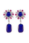 Prata_Blue Stones, Crystals Vittoria Tumbler Drop Earrings _Online_at_Aza_Fashions