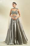 Shop_Samyukta Singhania_Gray Organza Sequins, Embroidery Asymmetric Placement Lehenga Set _Online_at_Aza_Fashions