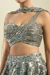 Samyukta Singhania_Gray Organza Sequins, Embroidery Asymmetric Placement Lehenga Set _at_Aza_Fashions