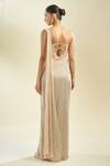 Shop_Samyukta Singhania_Beige Georgette, Net Sequins Sweetheart Neck Embroidered Saree Gown _at_Aza_Fashions