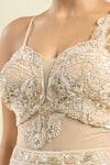 Shop_Samyukta Singhania_Beige Georgette, Net Sequins Sweetheart Neck Embroidered Saree Gown _Online_at_Aza_Fashions
