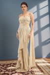 Buy_Samyukta Singhania_Beige Georgette, Net Sequins Sweetheart Neck Embroidered Saree Gown _at_Aza_Fashions