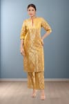 Buy_Samyukta Singhania_Mustard Brocade Mandarin Collar Kurta Set _at_Aza_Fashions