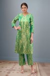 Buy_Samyukta Singhania_Green Brocade Straight Kurta Set _at_Aza_Fashions