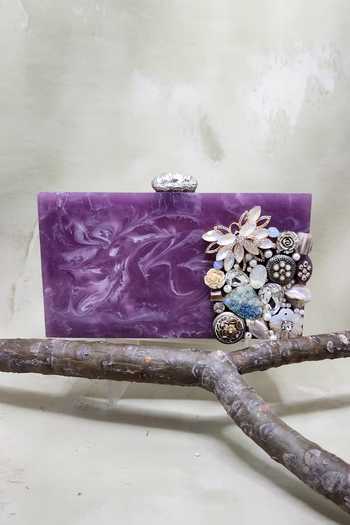 Buy_Adwita Bags & Jewels_Purple Crystals, Beads The Butterfly Cluster Clutch _at_Aza_Fashions