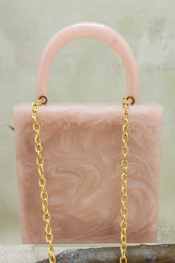 Shop_Adwita Bags & Jewels_Pink Embroidery, Feathers Evil Eye Brooch And Embellished Bag _at_Aza_Fashions