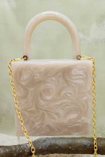 Shop_Adwita Bags & Jewels_White Crystals Evil Eye Brooch And Feather Embellished Resin Bag _at_Aza_Fashions