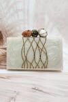 Shop_Adwita Bags & Jewels_White Pebble Stone And Jaal Embellished Clutch _at_Aza_Fashions