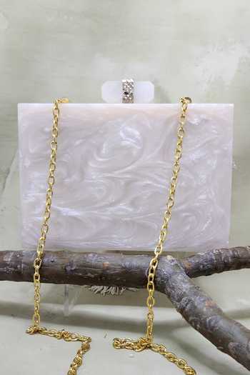 Shop_Adwita Bags & Jewels_White Pearls, Crystals The Maharani Embellished Clutch _at_Aza_Fashions