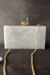 Shop_Adwita Bags & Jewels_White Pearls, Stones Swan Mosaic Embellished Bag _at_Aza_Fashions