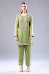 Shop_Ridhi Mehra_Green Embroidery Round Neck Paisley Kurta Salwar Set _Online_at_Aza_Fashions