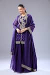 Ridhi Mehra_Purple Embroidery, Sequins Round Neck Floral Kurta Sharara Set _at_Aza_Fashions