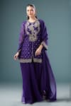 Buy_Ridhi Mehra_Purple Embroidery, Sequins Round Neck Floral Kurta Sharara Set _at_Aza_Fashions
