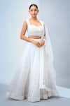 Shop_Samyukta Singhania_White Sequins, Embroidery Sweetheart Neck Lehenga Set _Online_at_Aza_Fashions