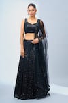 Samyukta Singhania_Black Net Sequins, Beads Round Neck Embellished Lehenga Set _Online_at_Aza_Fashions