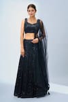 Buy_Samyukta Singhania_Black Net Sequins, Beads Round Neck Embellished Lehenga Set _at_Aza_Fashions