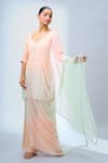 Buy_Samyukta Singhania_Peach Georgette, Chiffon Embroidery, Sequins V-neck Ombre Kurta Set _Online_at_Aza_Fashions