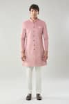 Arihant Rai Sinha_Pink Swad Velvet Semi Indo Sherwani Set _Online_at_Aza_Fashions