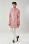 Shop_Arihant Rai Sinha_Pink Swad Velvet Semi Indo Sherwani Set _Online_at_Aza_Fashions