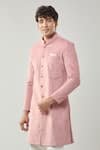 Arihant Rai Sinha_Pink Swad Velvet Semi Indo Sherwani Set _at_Aza_Fashions